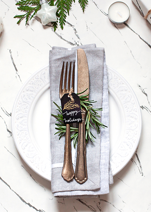 rosemary sprig on place setting